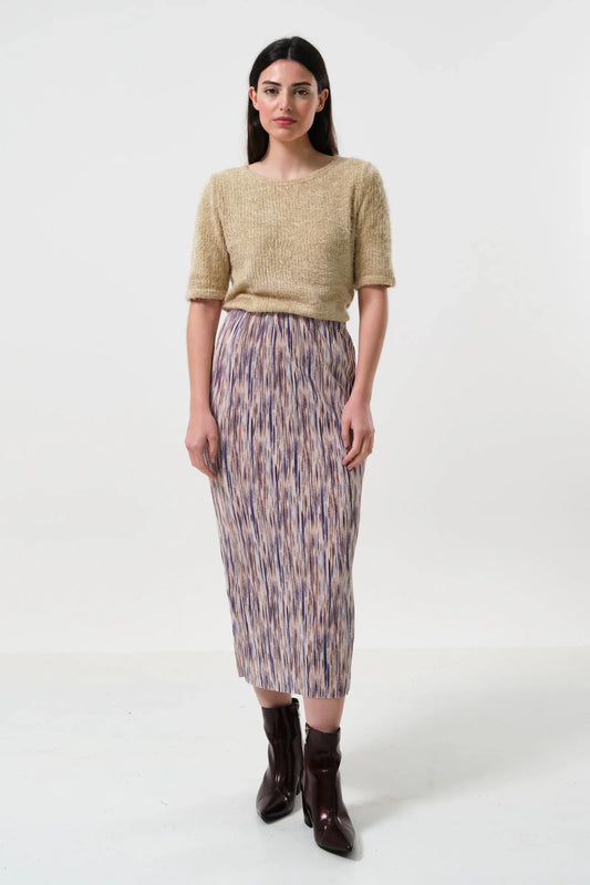 Maylis Line Print Pleat Mid Skirt