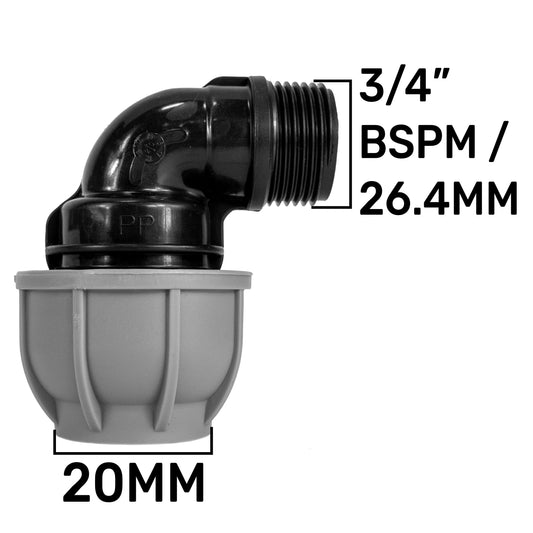 IBC 2” S60X6 – 3/4" BSPF Extender Adaptor with MDPE Elbow 20mm