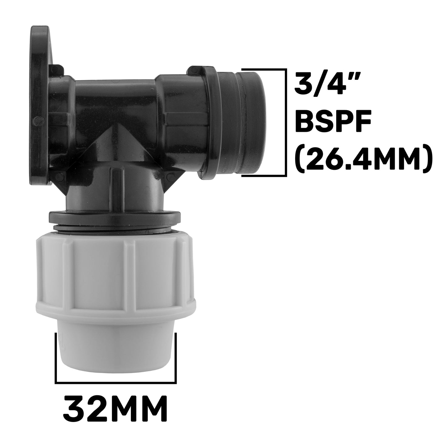 Wall Flange Kit 32mm MDPE + Large Plastic Valve & 32mm MDPE Straight