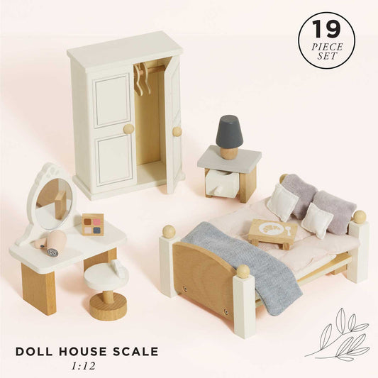 Wooden Dolls House Bedroom Set