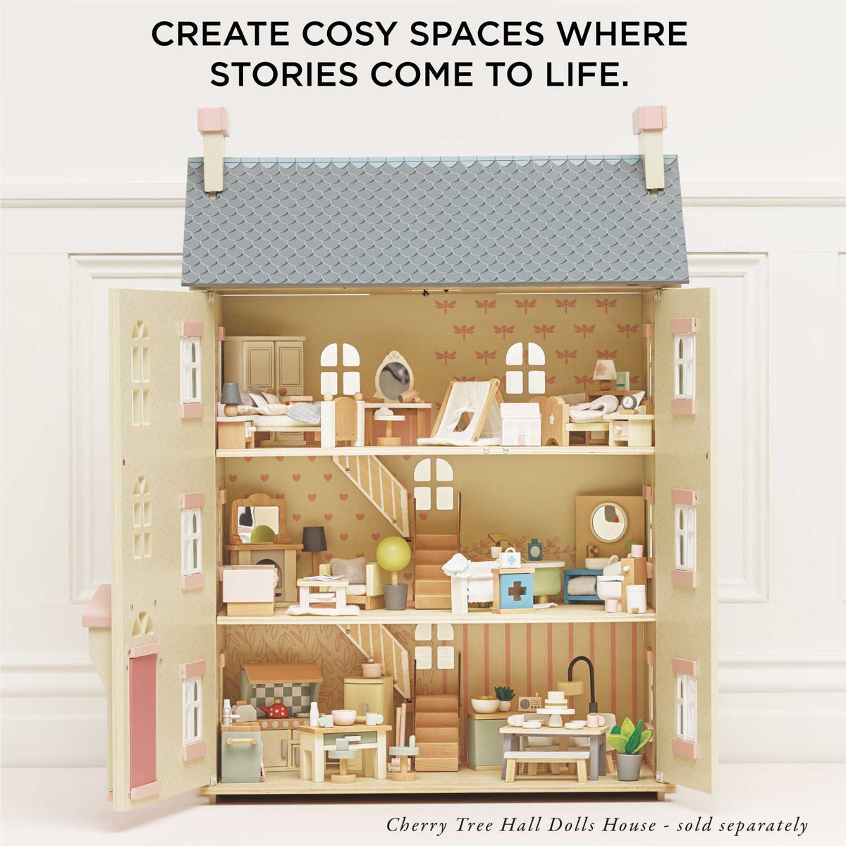 Wooden Dolls House Bedroom Set