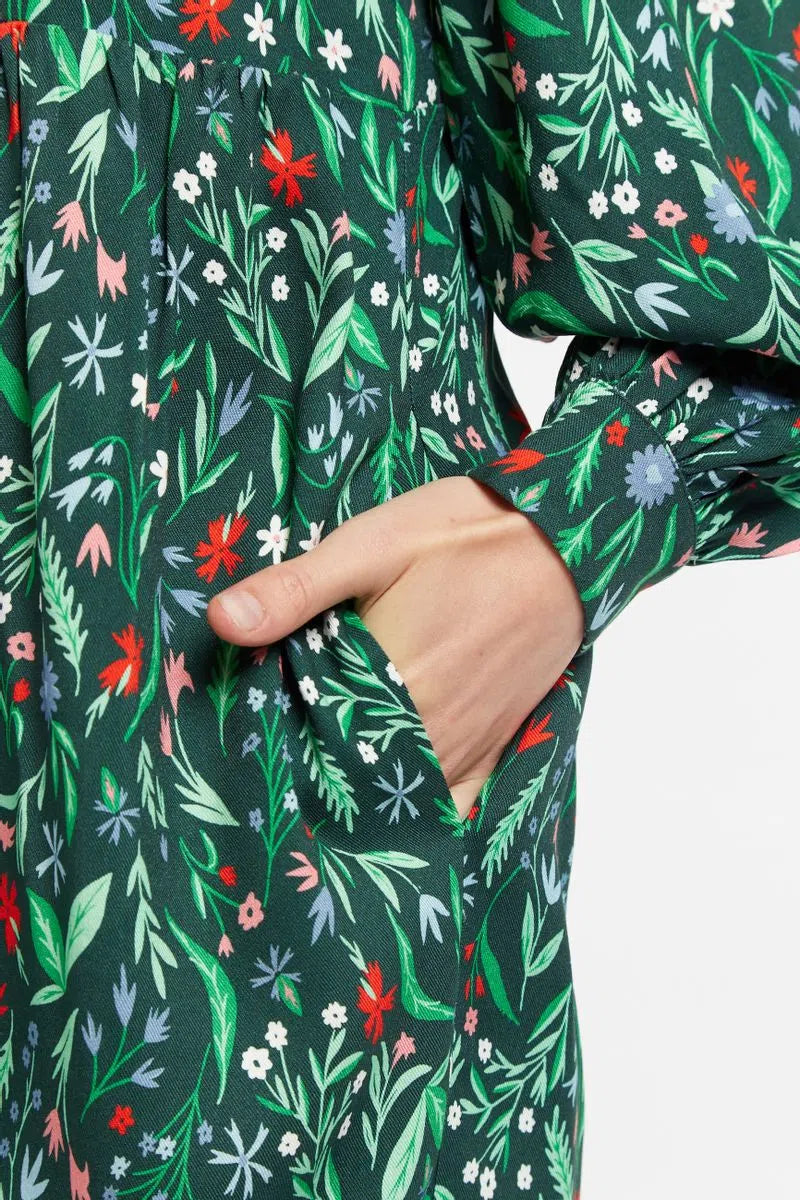 Louche Melly Folk Floral Print Long Sleeve Button Through Mini Dress