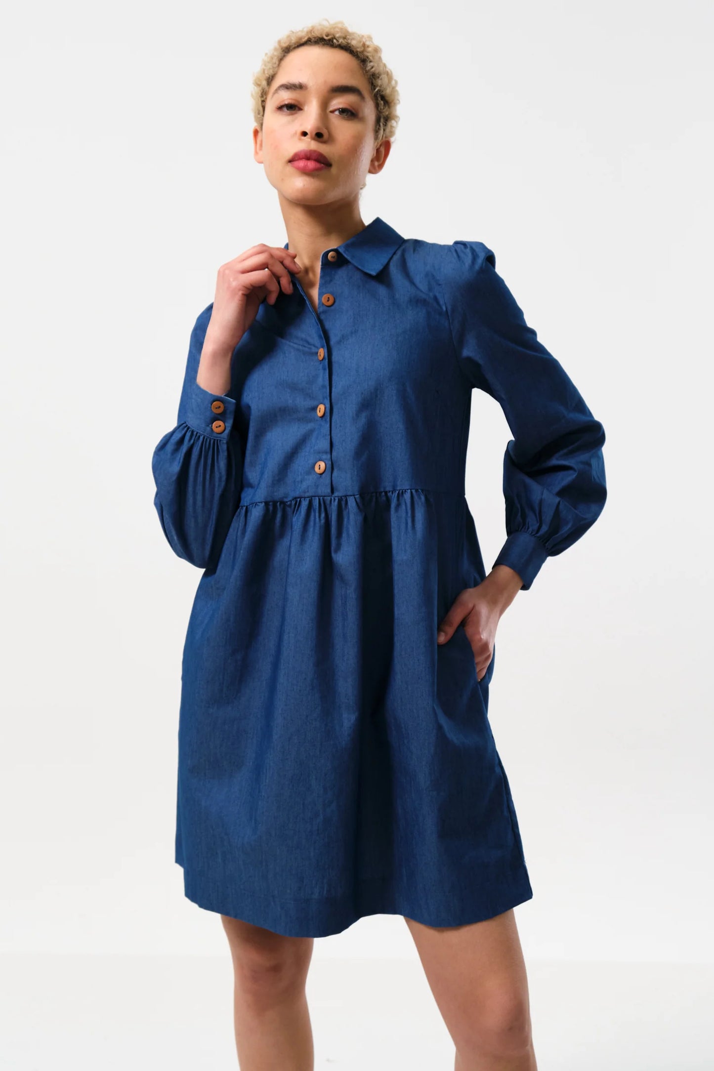 Melly Chambray Throw On Mini Dress