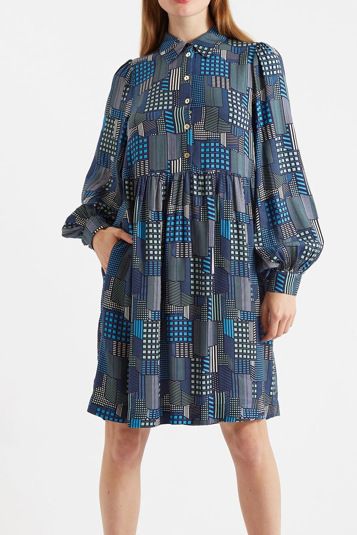Melly Geo City Print Mini Shirt Dress