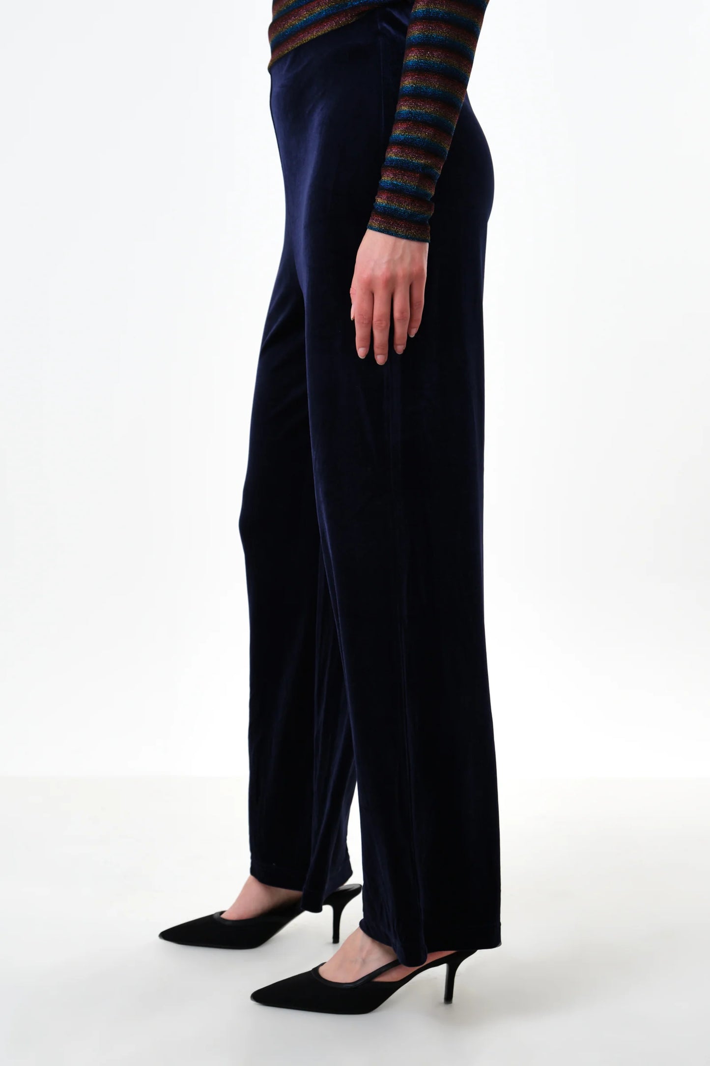 Melvin Velvet Wide Leg Trousers - Navy