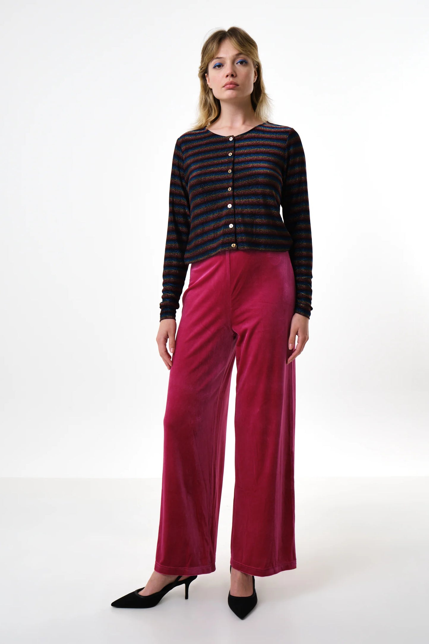 Melvin Velvet Wide Leg Trousers - Pink