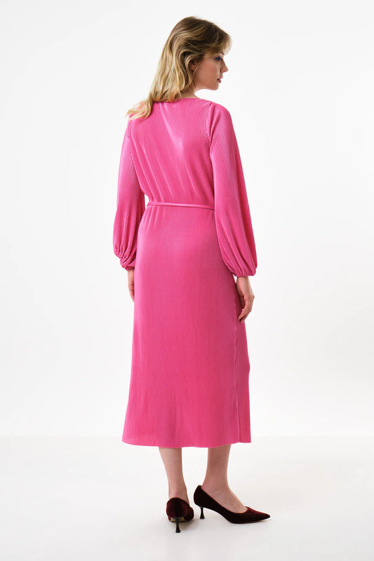 Milene Pleat Long Sleeve Midi Dress - Pink