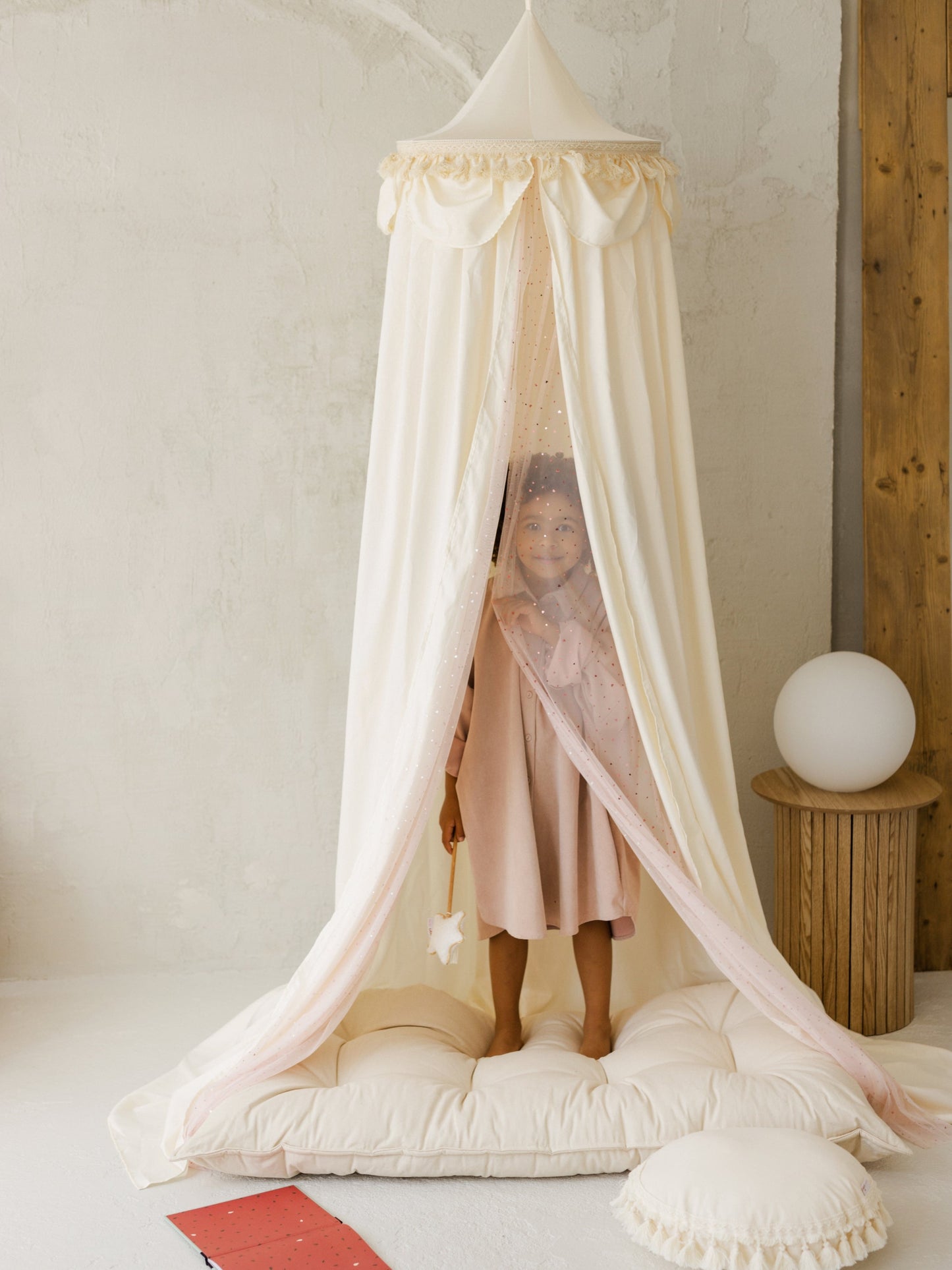 MINICAMP Kids Bed Canopy with Tulle & Tassels in Cream