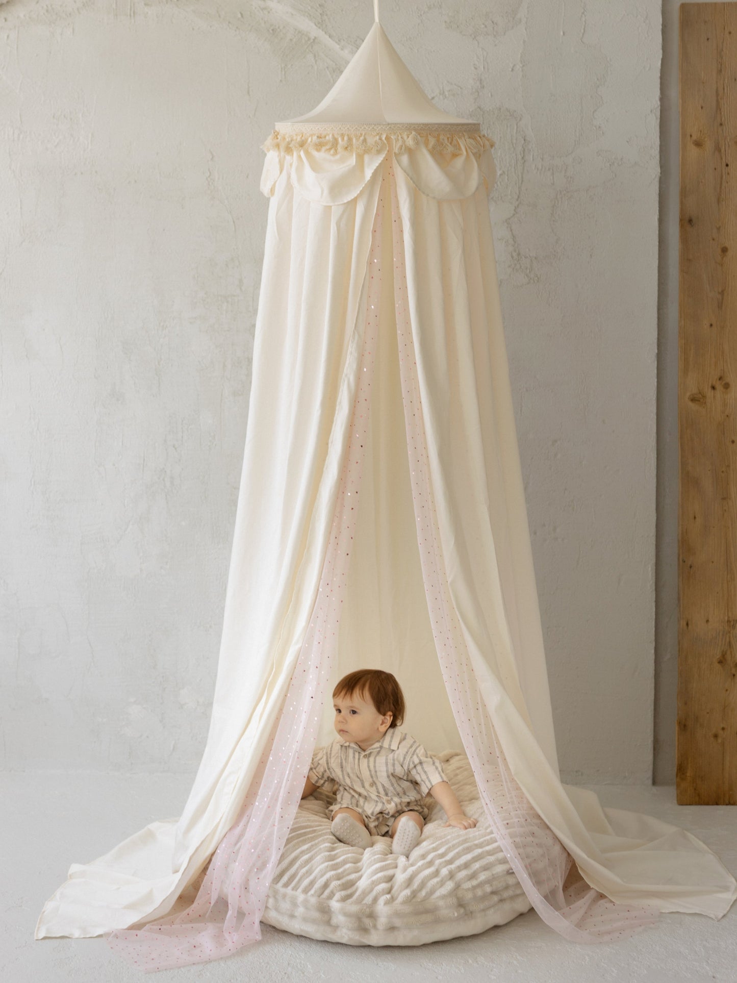 MINICAMP Kids Bed Canopy with Tulle & Tassels in Cream