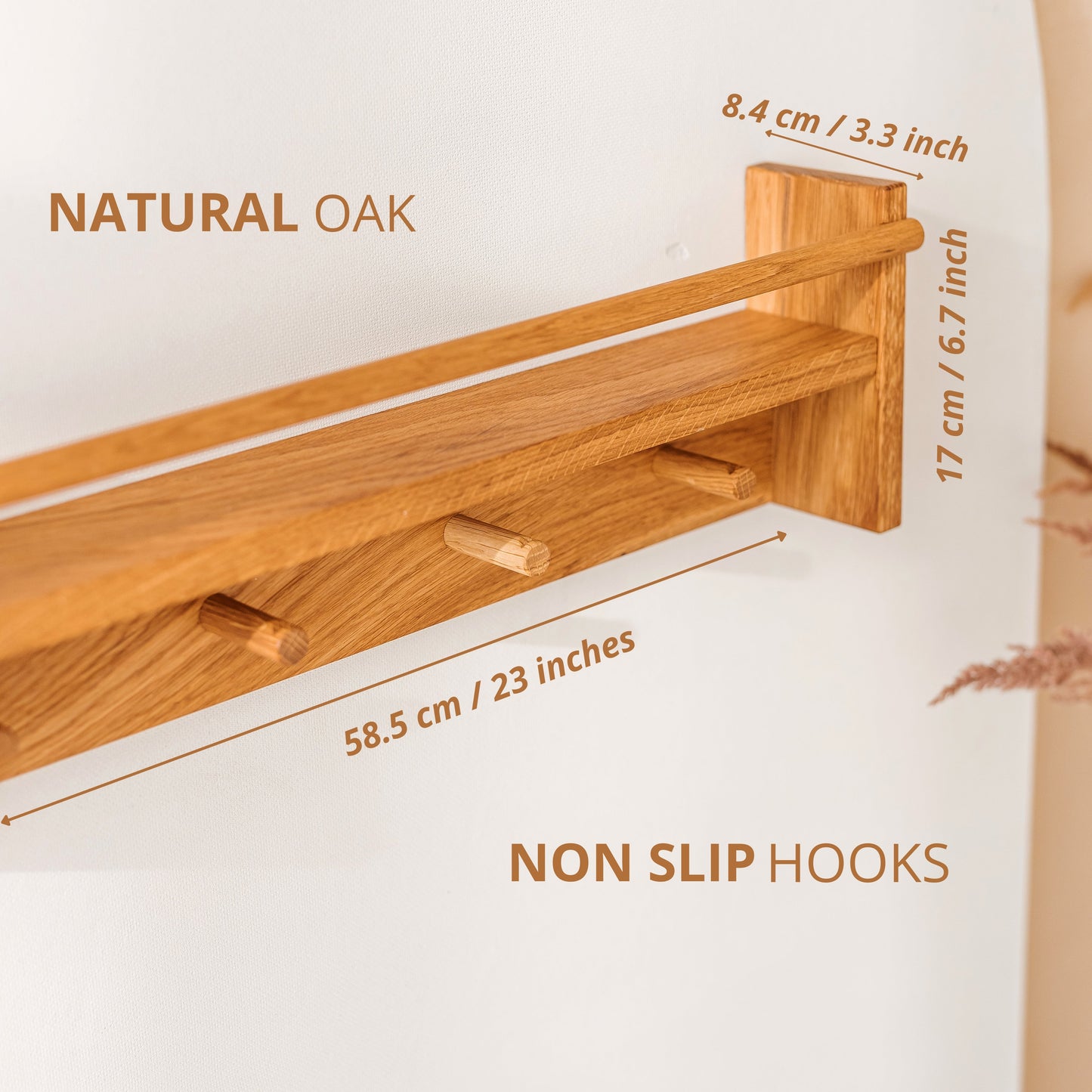MINICAMP Floating Kids Bookshelf with Coat Hooks Made of Solid Oak
