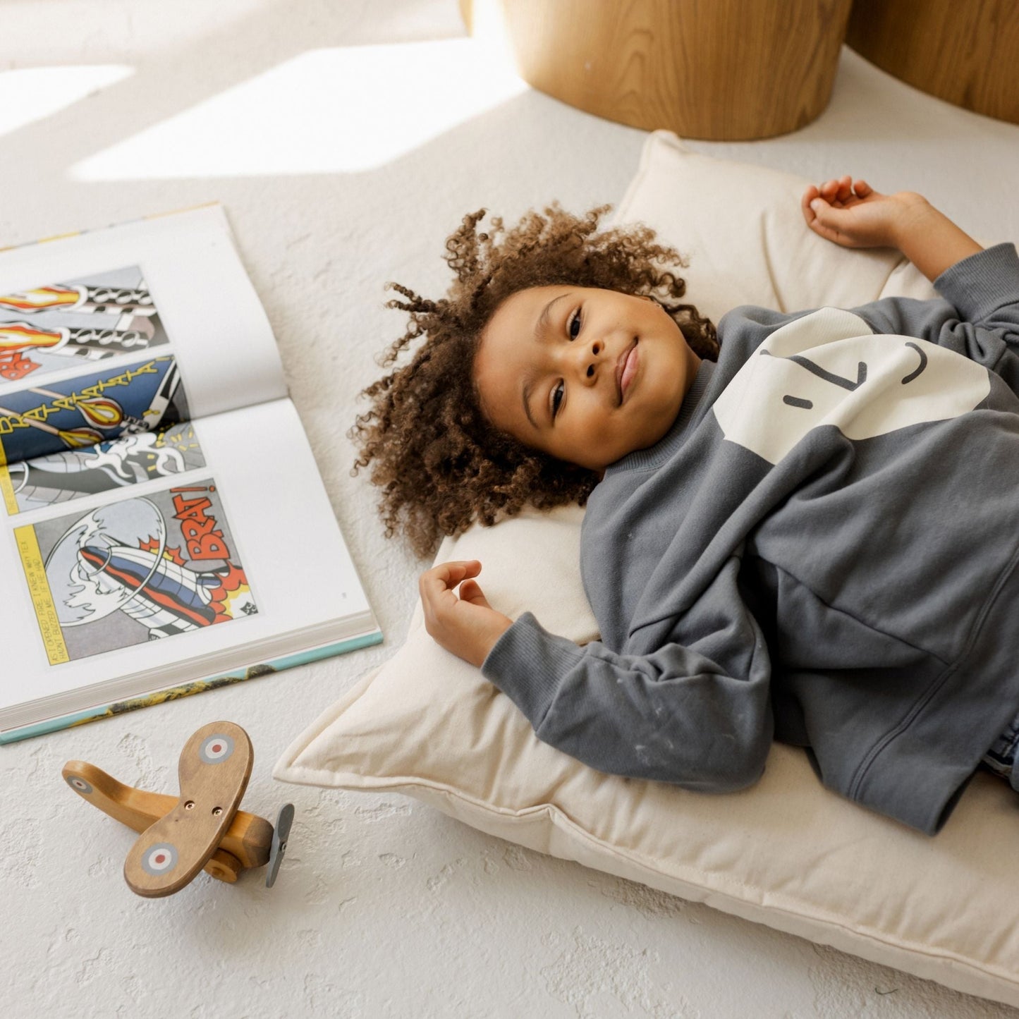 MINICAMP Tufted Canvas Floor Cushion, French Style Pillow in Natural Ecru