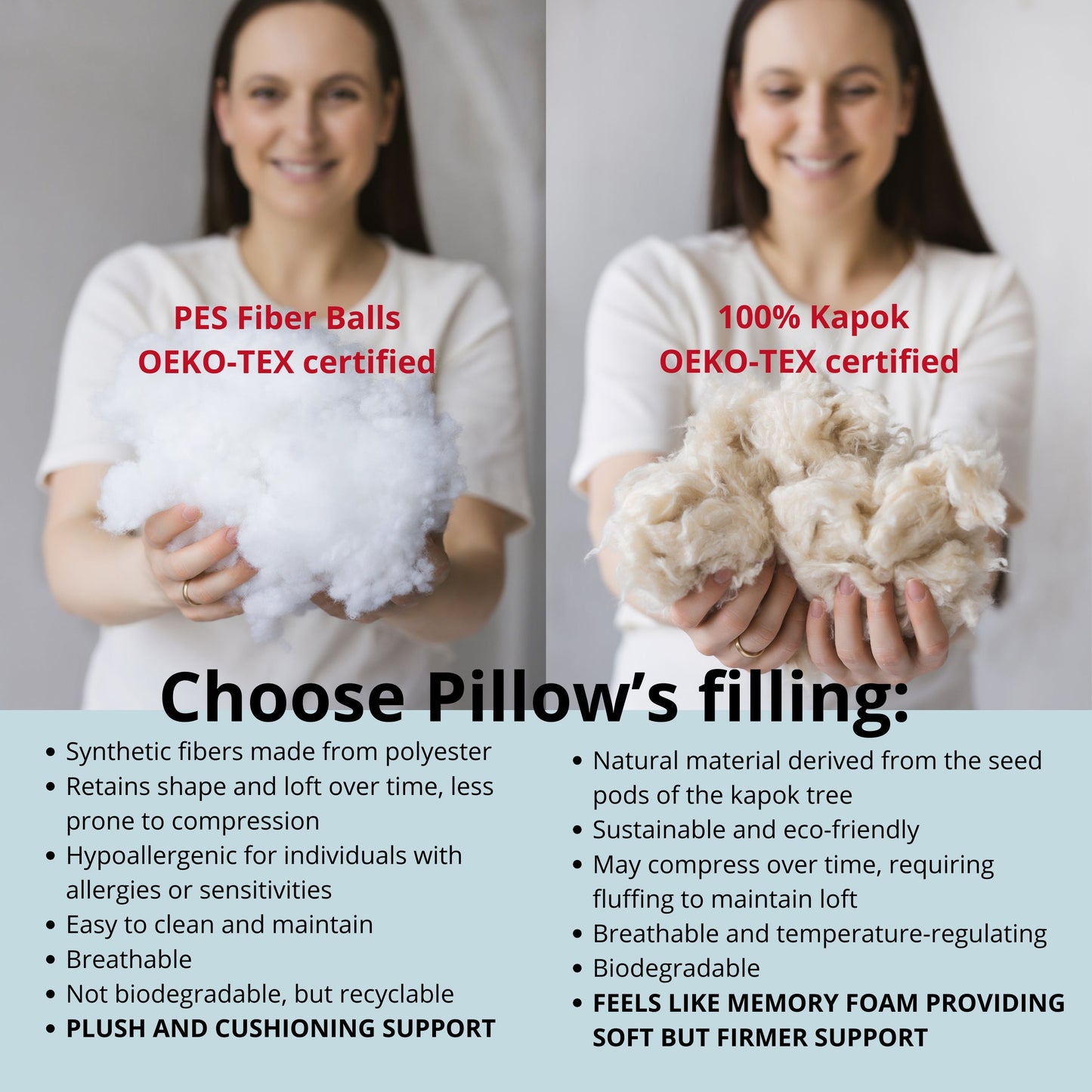 MINICAMP U-Shaped Maternity Pillow with Natural Sateen Cotton Cover in Shell Pink | Kapok or PES Filling