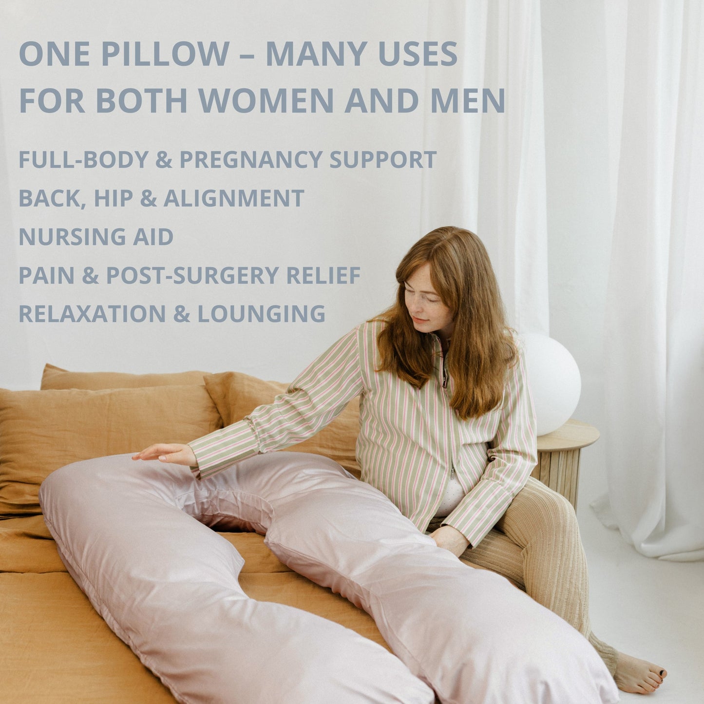 MINICAMP U-Shaped Maternity Pillow with Natural Sateen Cotton Cover in Shell Pink | Kapok & Latex Blend or PES Filling