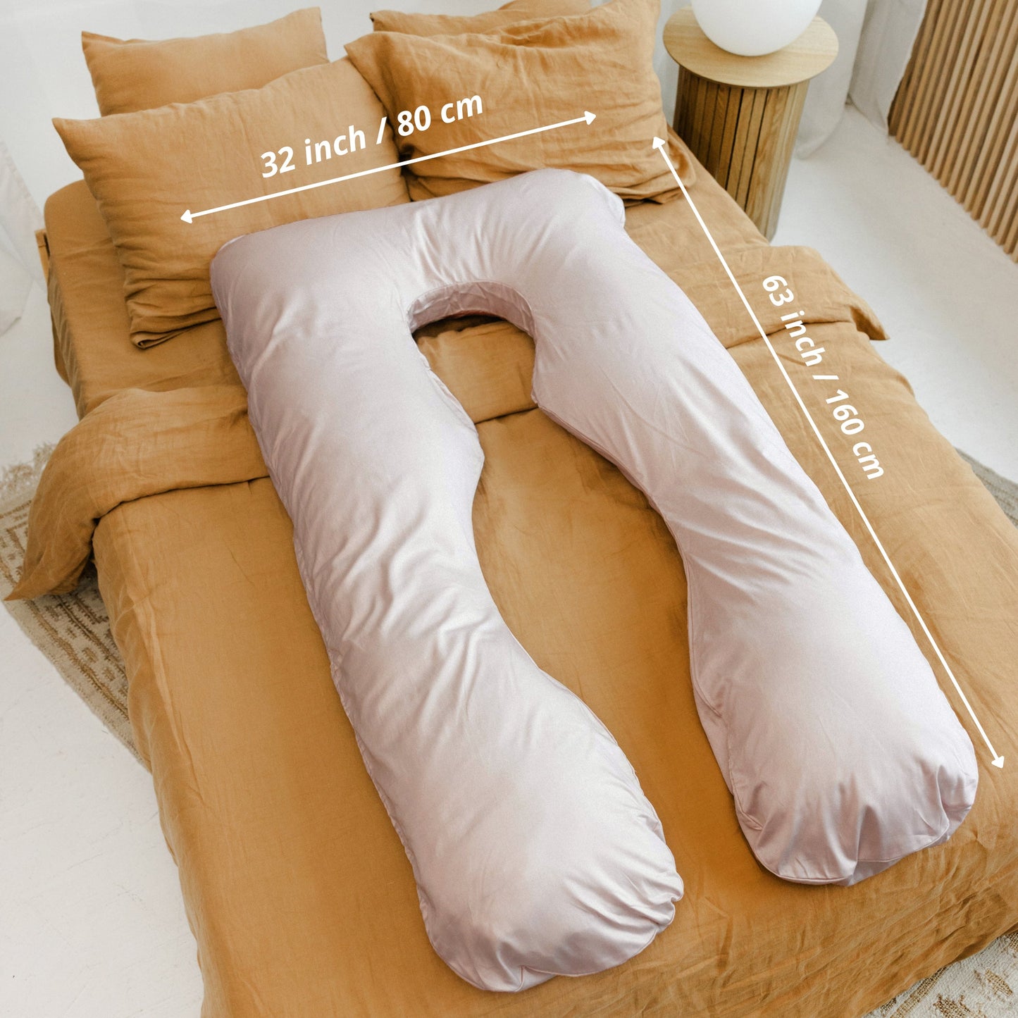 MINICAMP U-Shaped Maternity Pillow with Natural Sateen Cotton Cover in Shell Pink | Kapok & Latex Blend or PES Filling