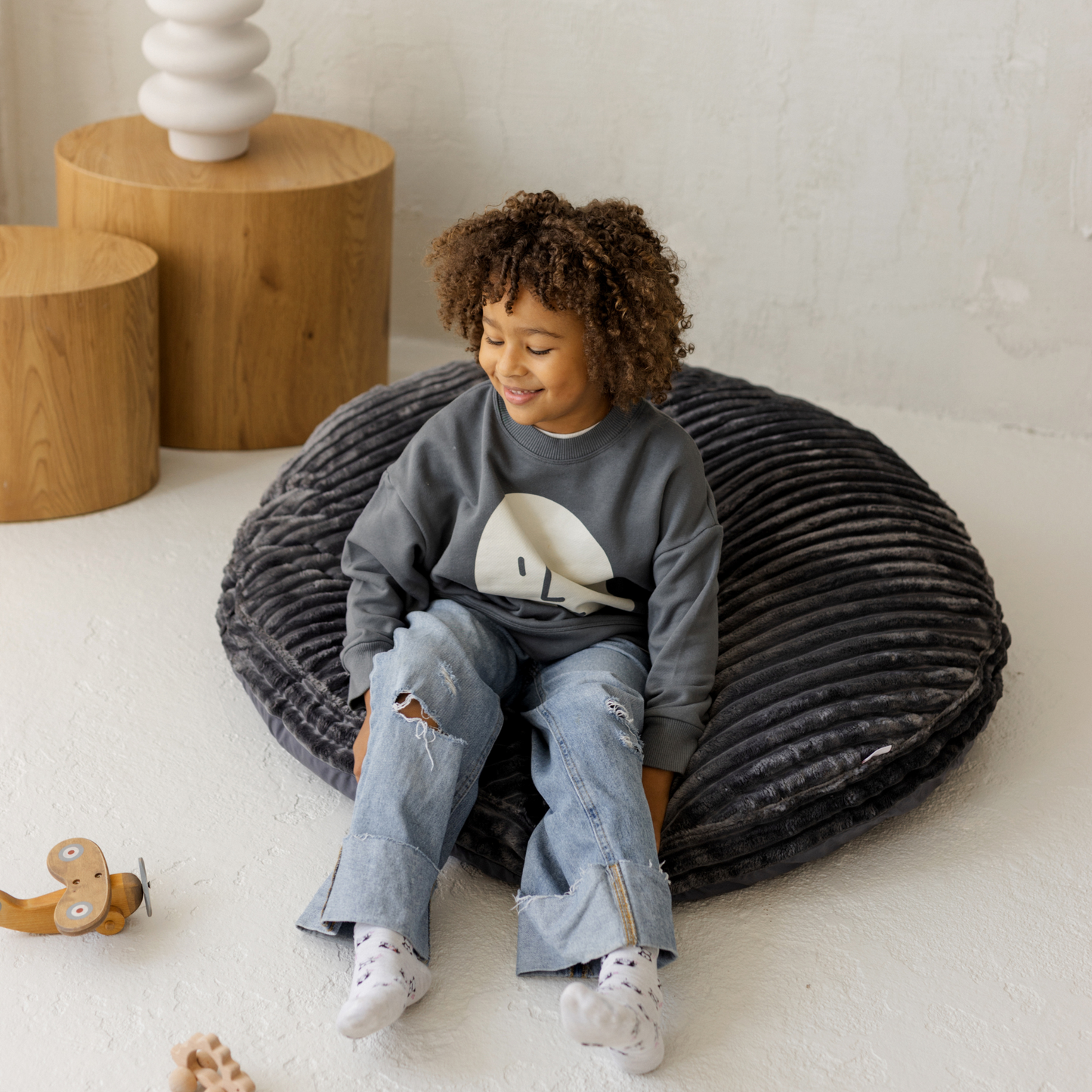 MINICAMP Large Kids Floor Cushion in dark grey corduroy