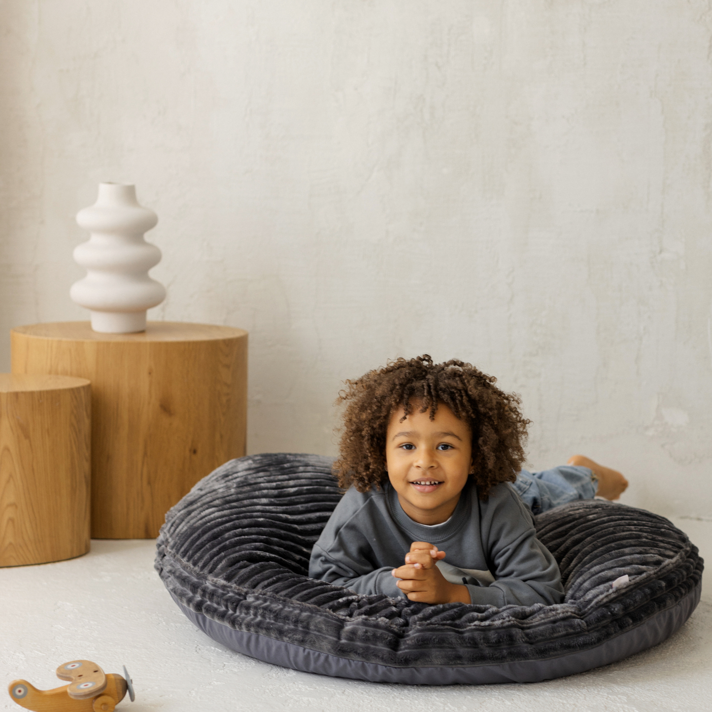 MINICAMP Large Kids Floor Cushion in dark grey corduroy