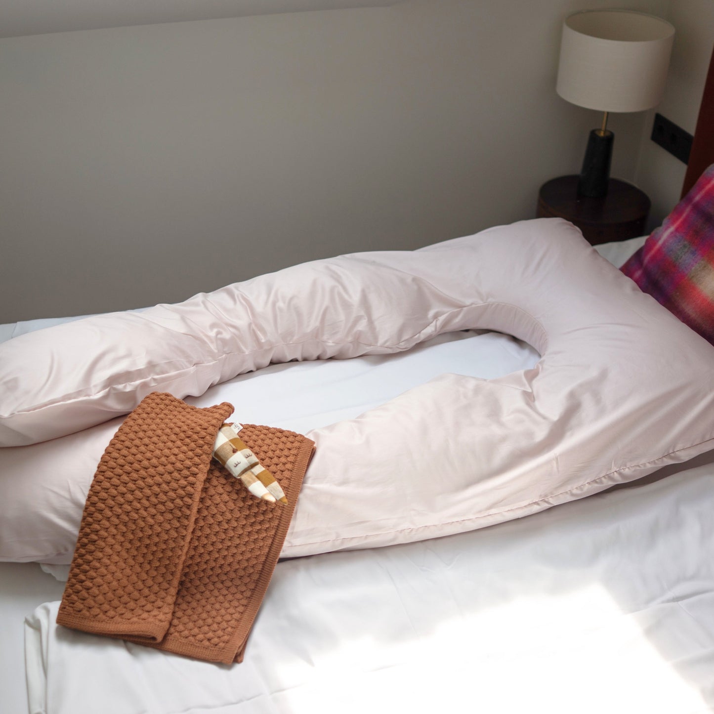 MINICAMP U-Shaped Maternity Pillow with Natural Sateen Cotton Cover in Shell Pink | Kapok & Latex Blend or PES Filling