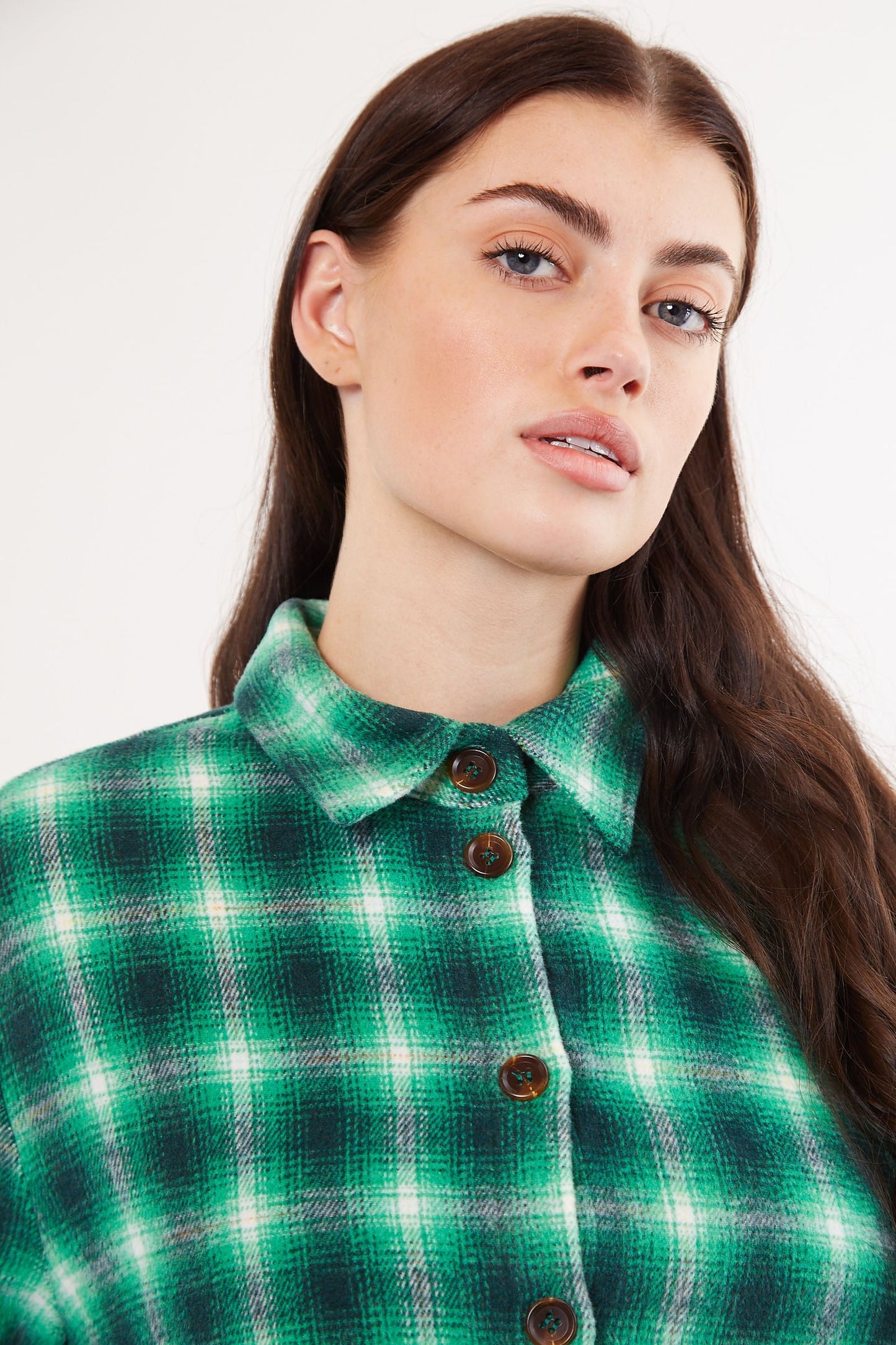 Louche Meriam Check Shacket Green