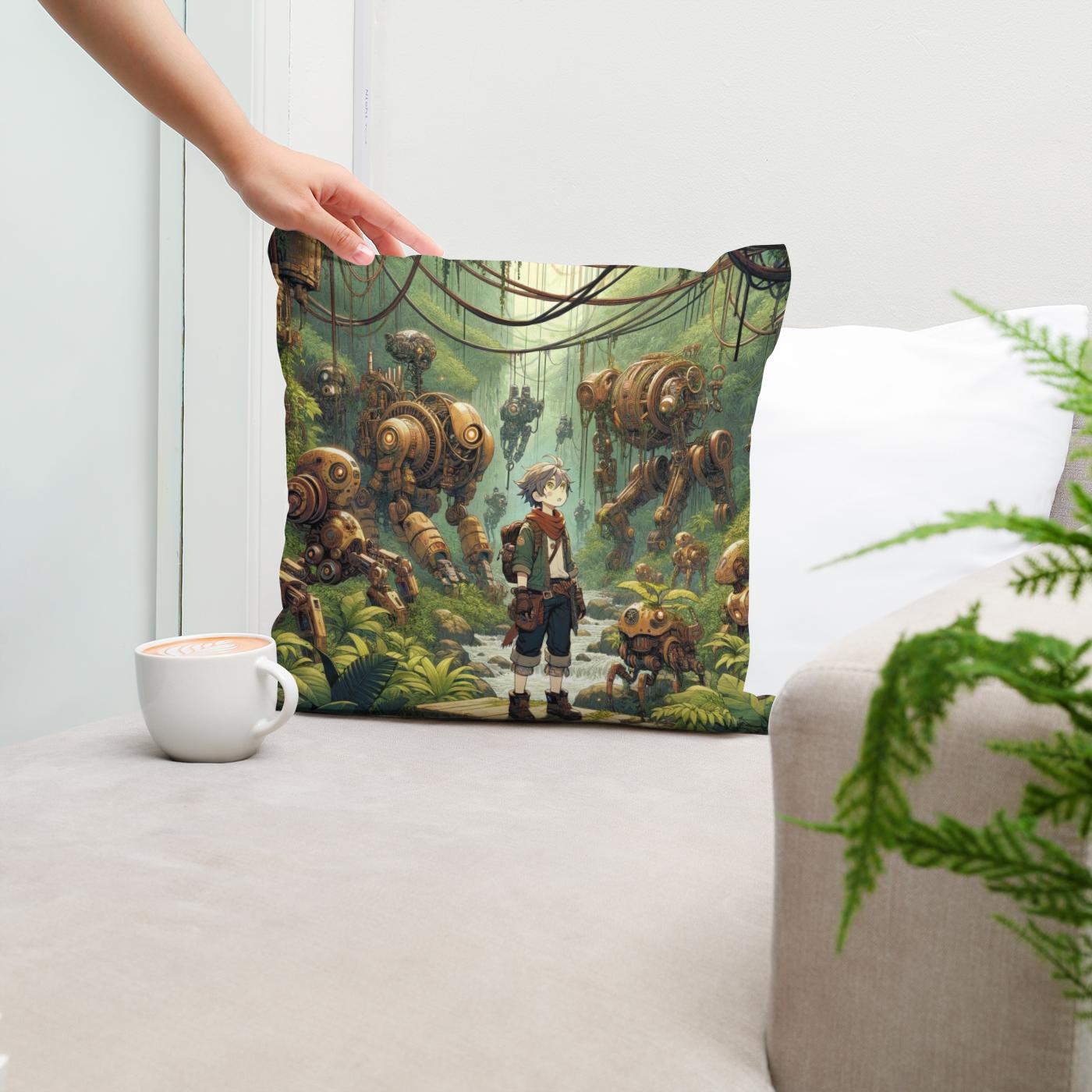 Robotic Wilderness Adventure Cotton Cushion