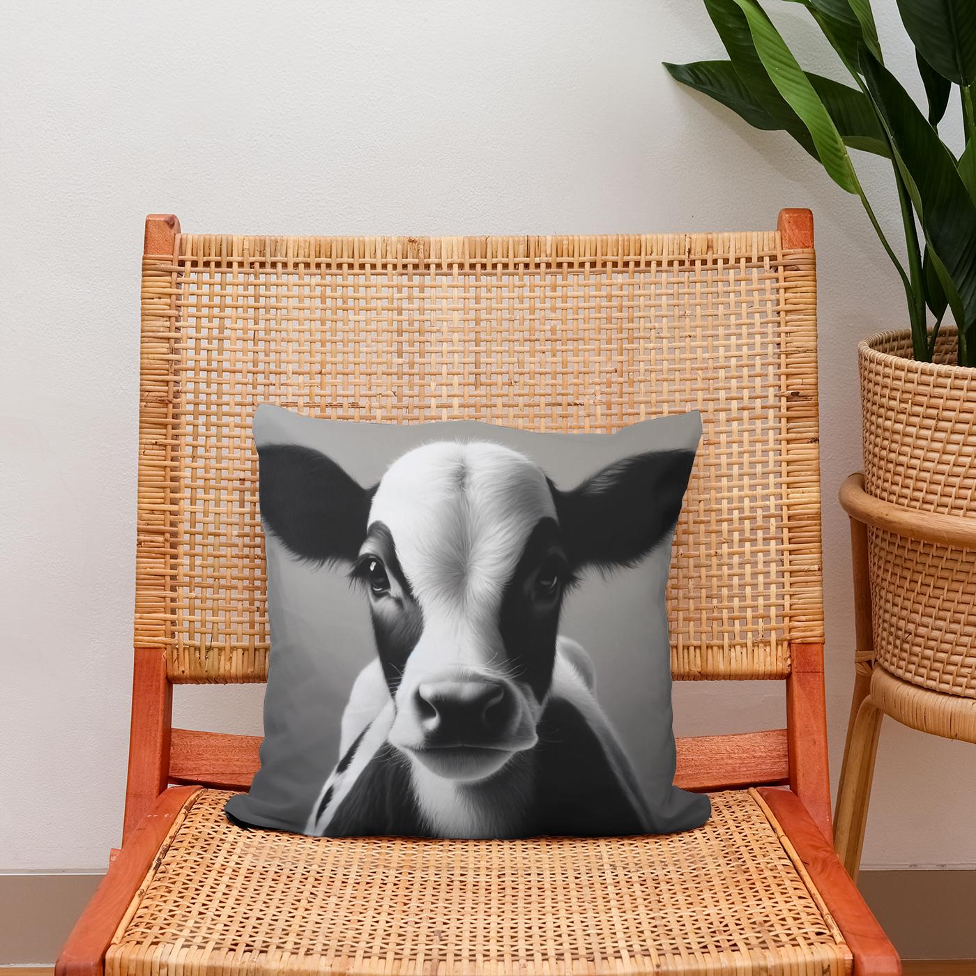Monochromatic Serenity Cow Cotton Cushion