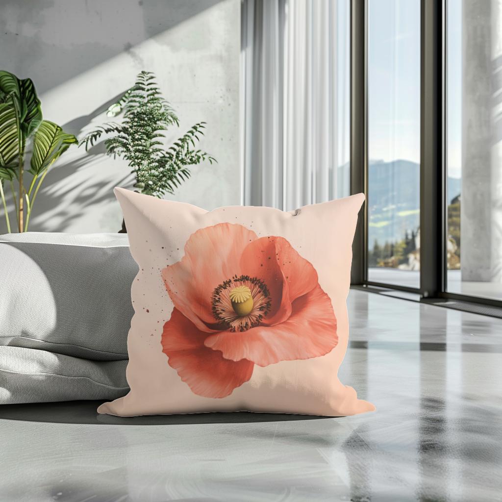 Pastel Red Poppy Cotton Cushion