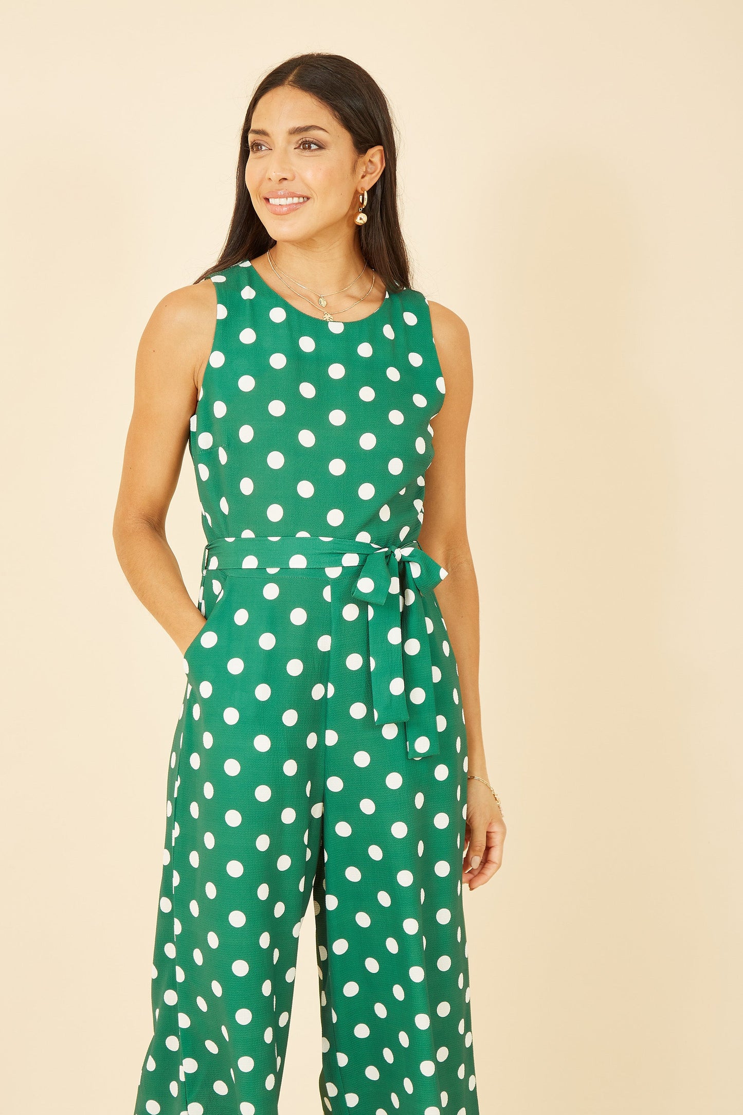 Yumi Green Polka Dot Culotte Jumpsuit