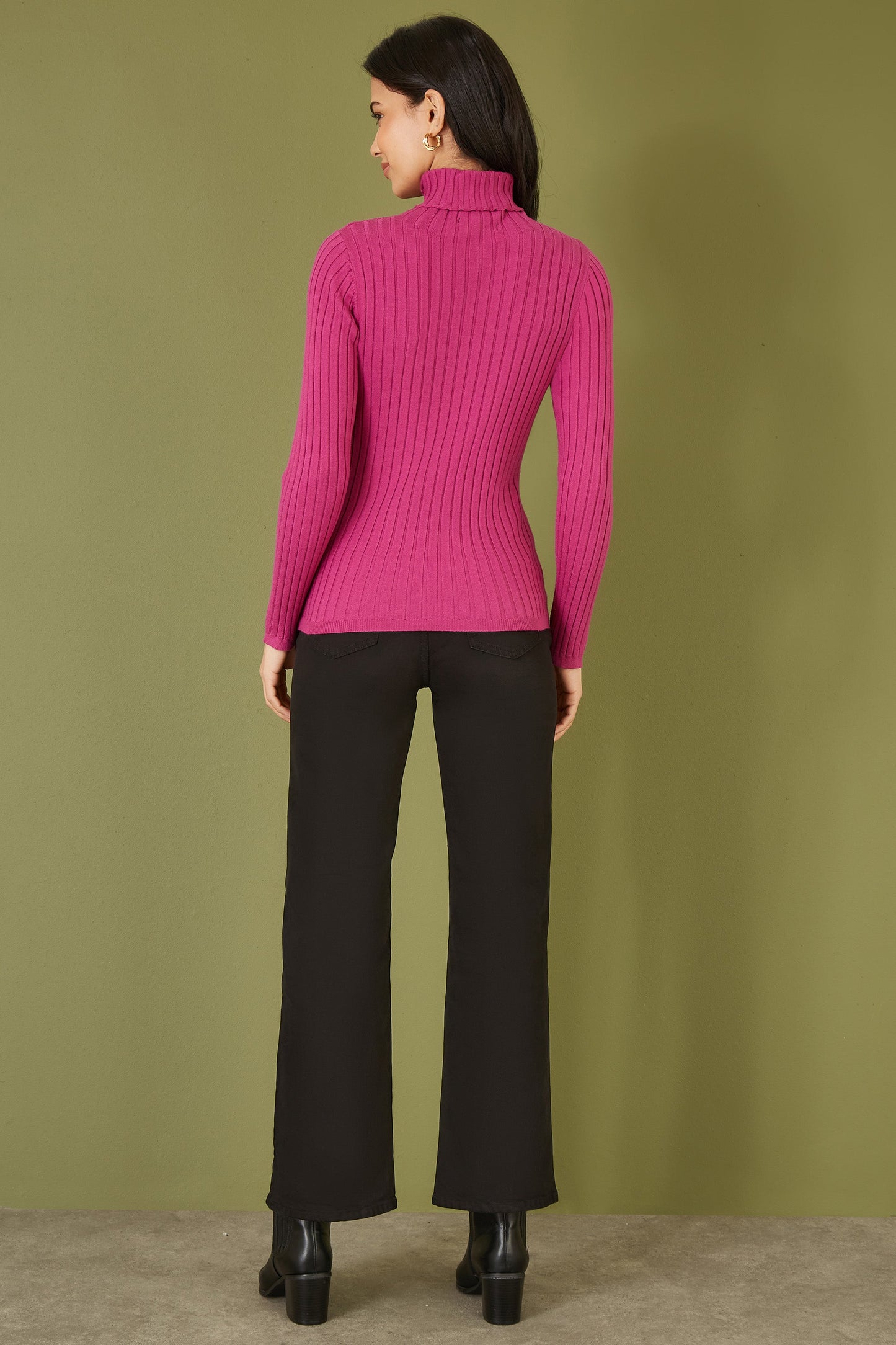 Mela Pink Ribbed Knit Roll Neck Jumper
