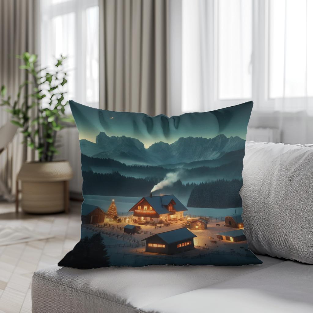 Mountain Farm Holiday Night Cotton Cushion