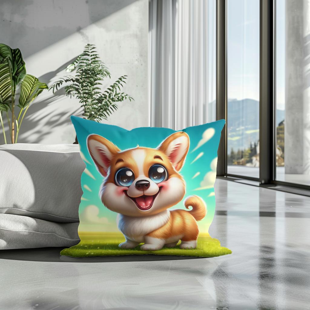 Cheerful Corgi Caricature Cotton Cushion