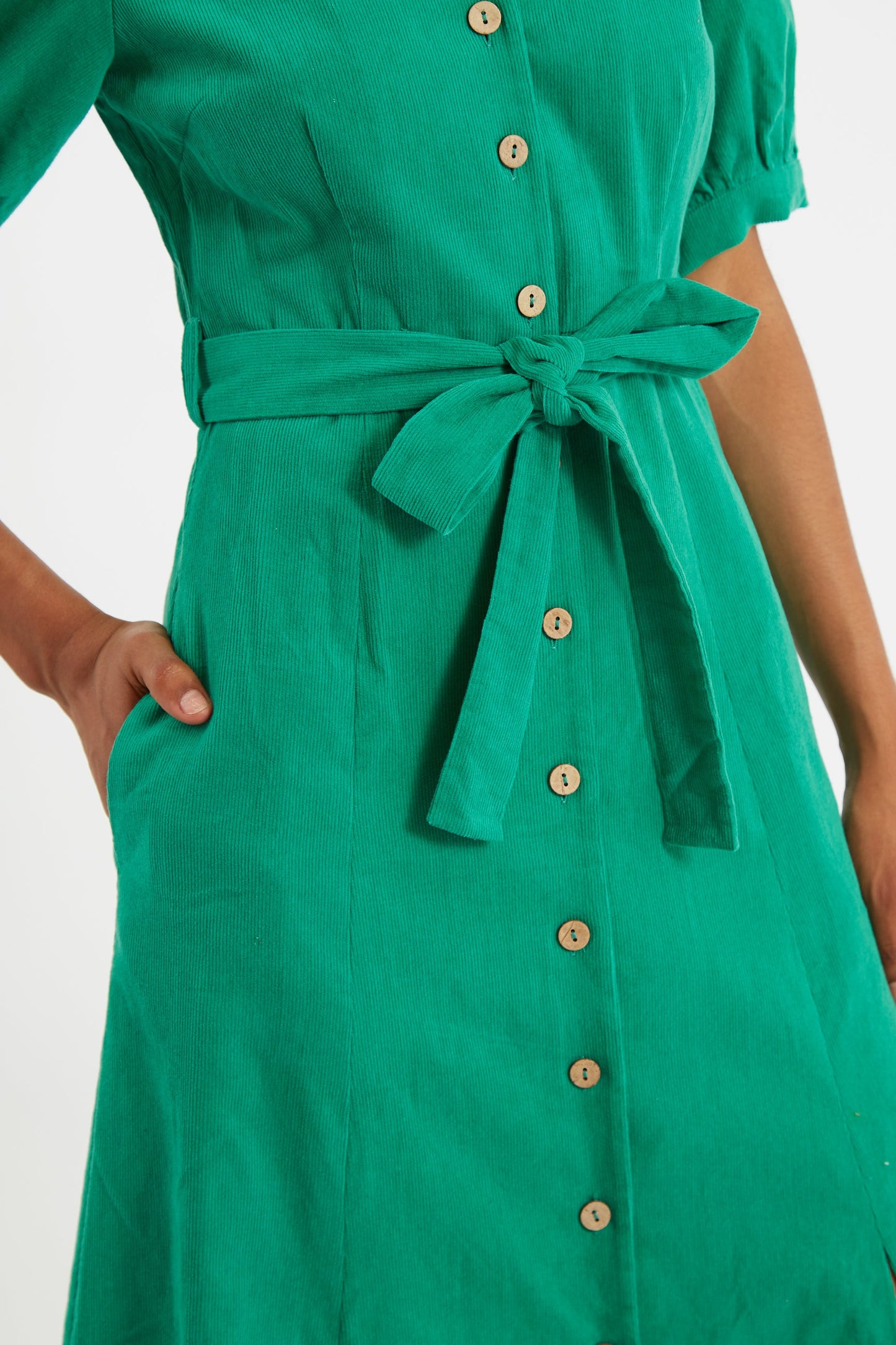 Mollie Baby Cord Puff Sleeve Midi Dress