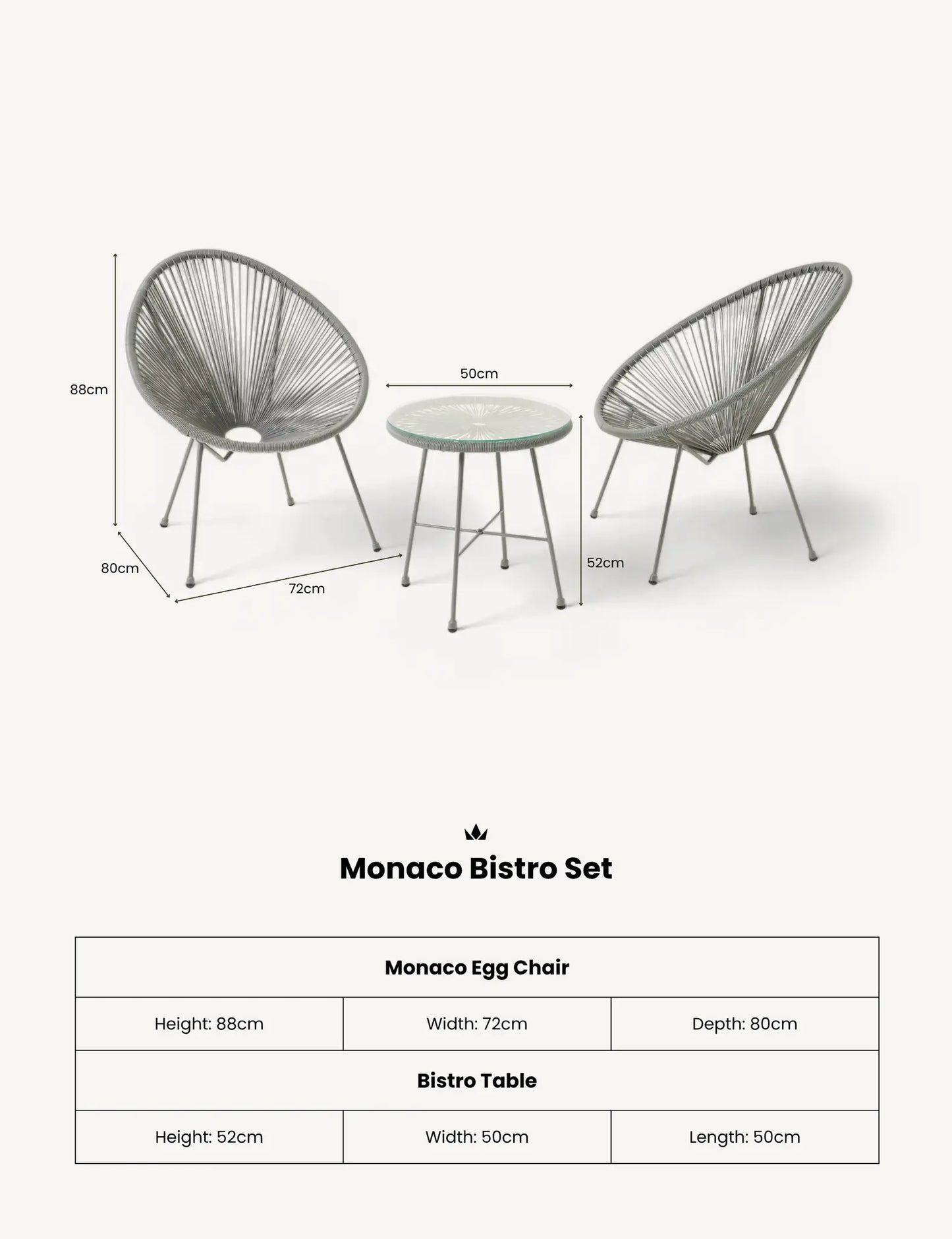 Monaco 2 Seater Egg Chair Bistro Set - Grey