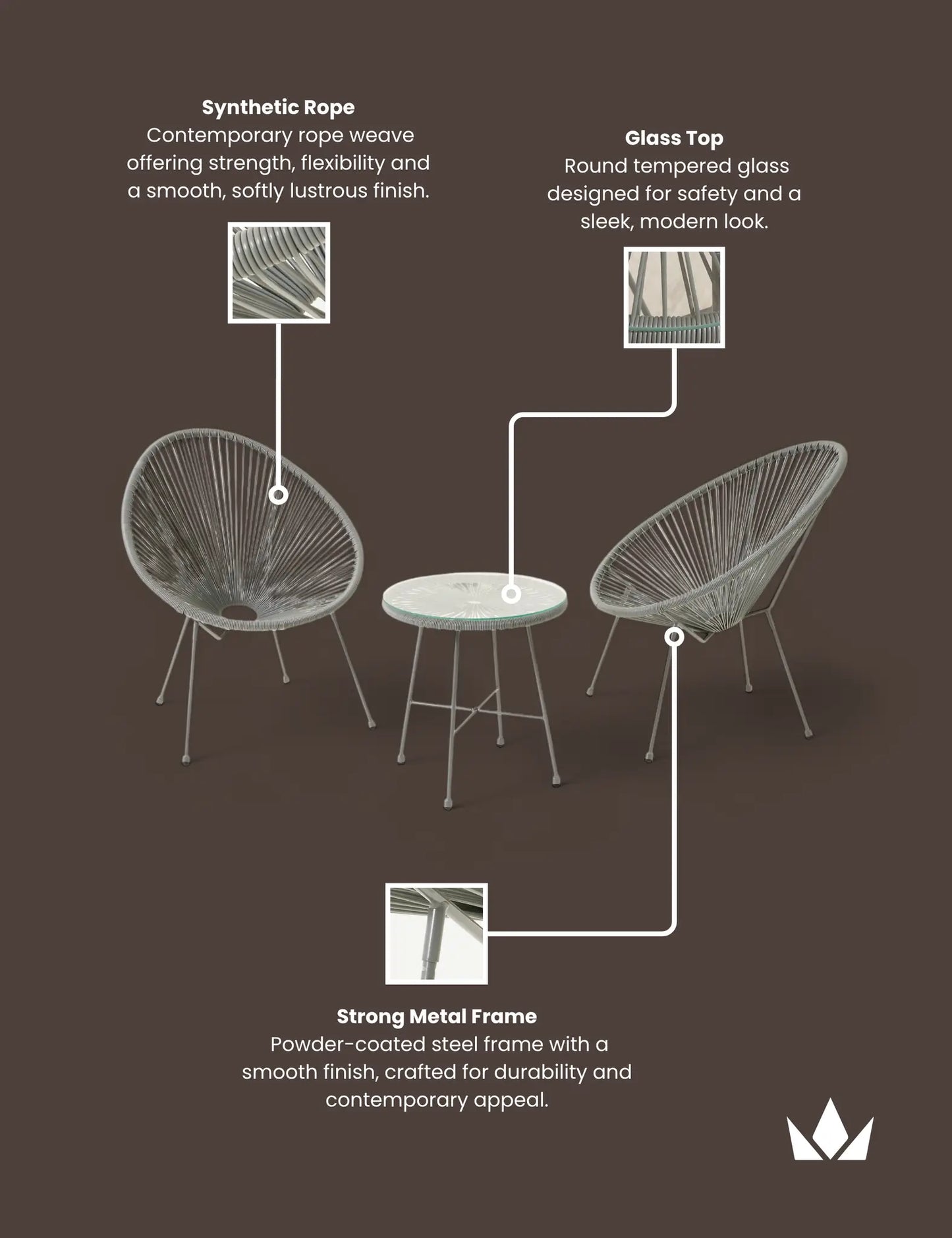 Monaco 2 Seater Egg Chair Bistro Set - Grey