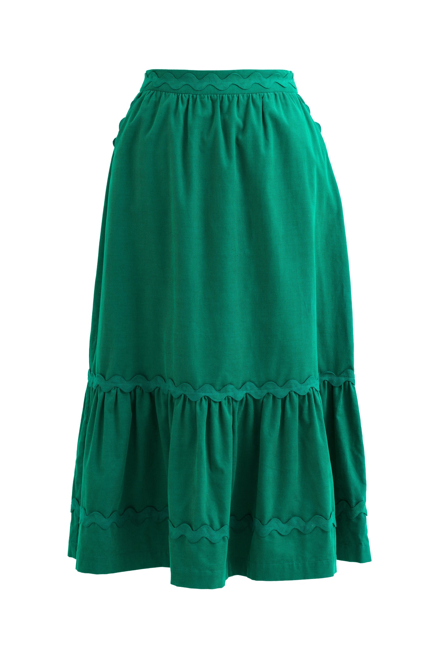 Montana Babycord Ric Rac Trim Tiered Midi Skirt - Teal