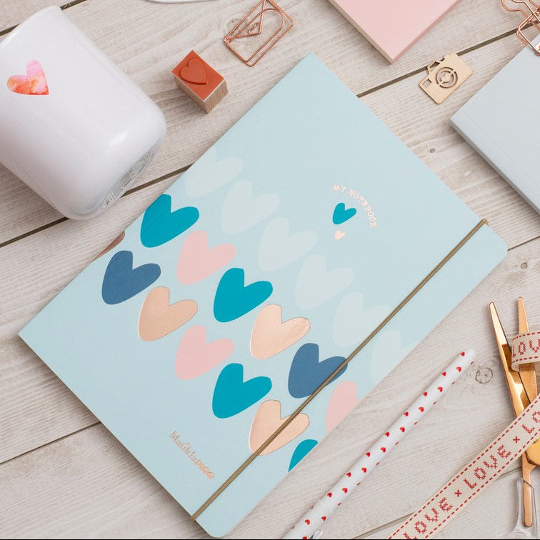 Matilda Moo | A5 Ruled Notebook | Hearts | Blue