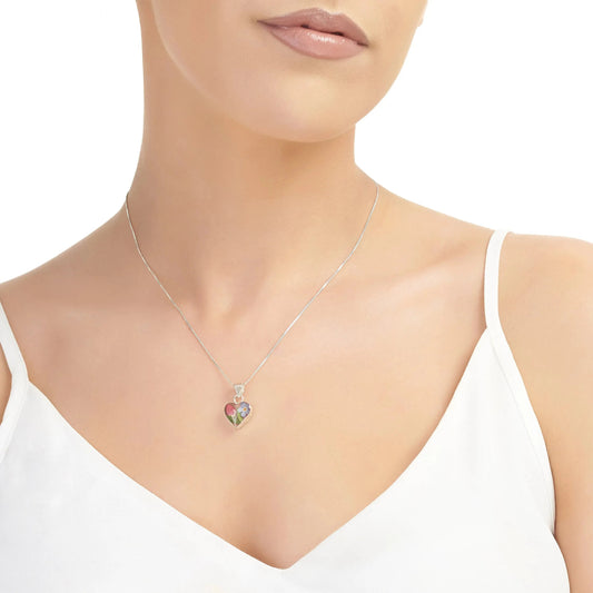 Sterling silver heart pendant with a real forget-me-not & miniature rose