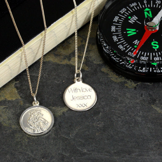 Personalised Sterling Silver St christopher Necklace 14 - 32 Inches