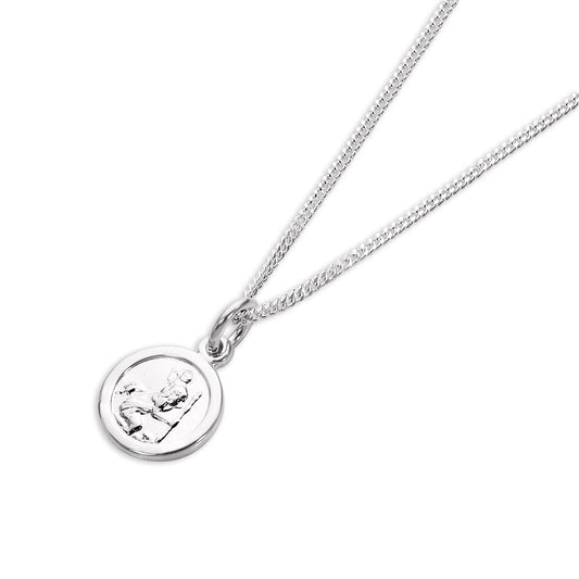 Sterling Silver Tiny Round Saint Christopher Pendant Necklace 14 - 32 Inches
