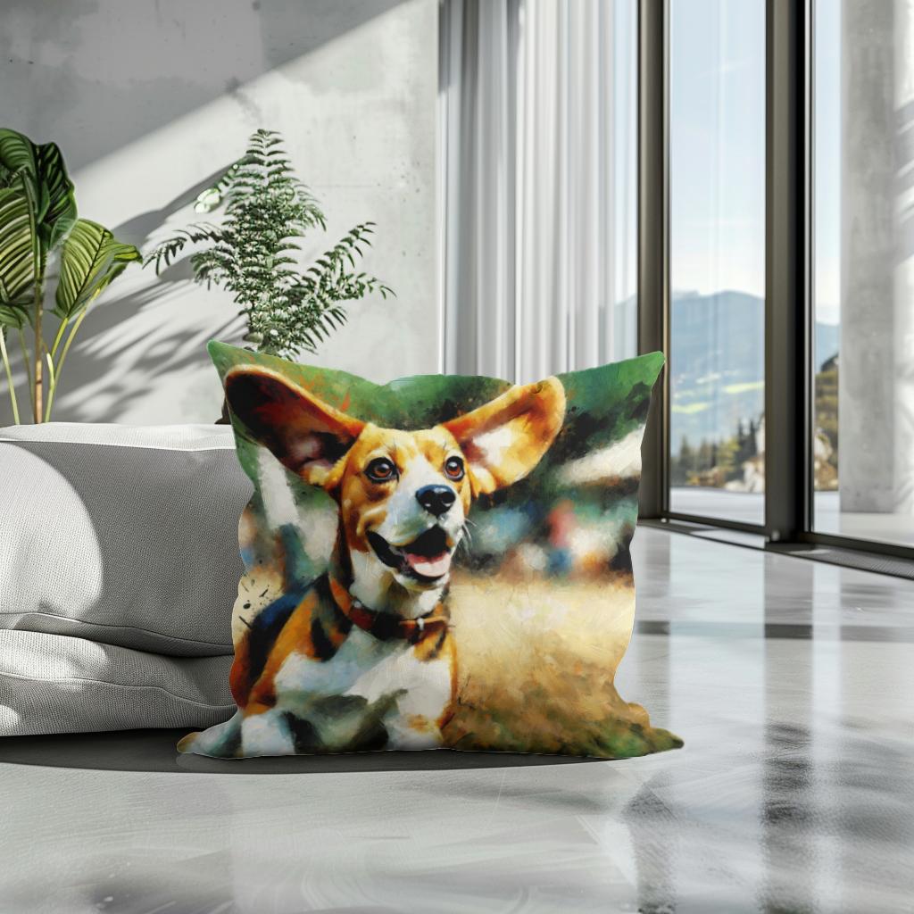 Joyful Beagle Escapade Cotton Cushion