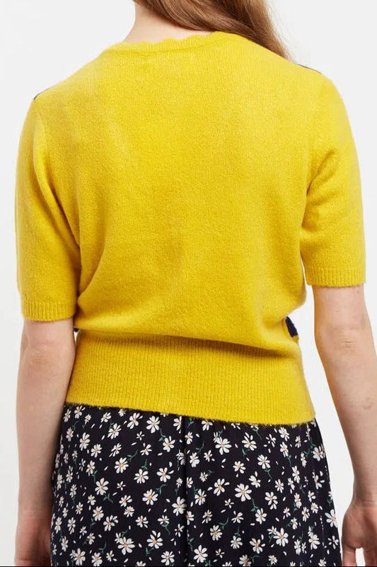 Louche Jeanie Zig Zag Stripe Short Sleeve Cardigan Mustard