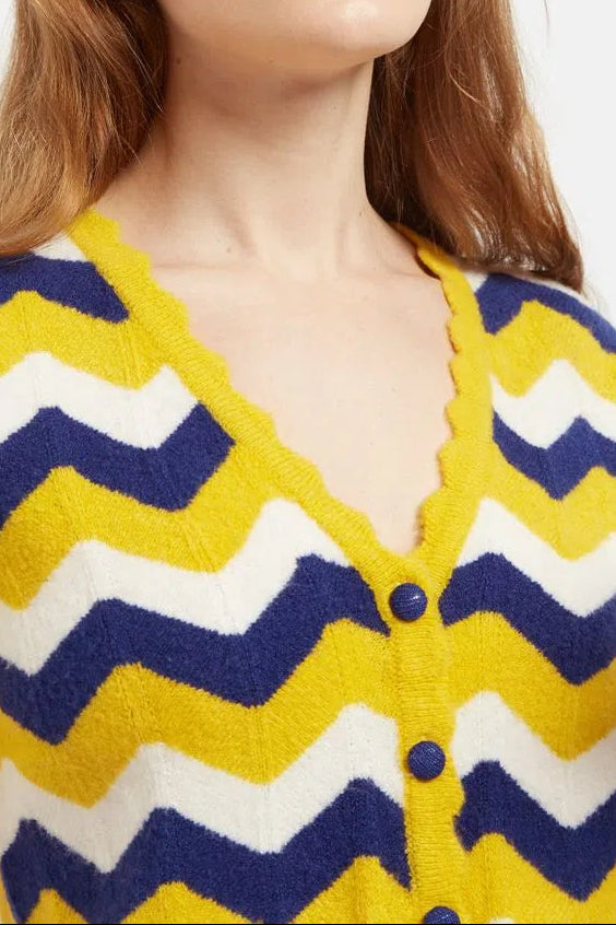 Louche Jeanie Zig Zag Stripe Short Sleeve Cardigan Mustard