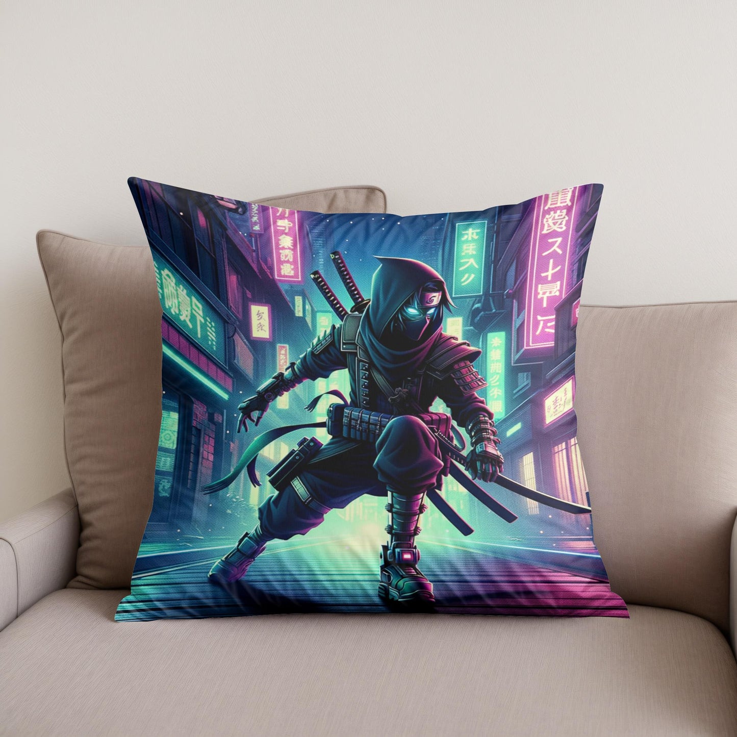 Neon Shadow Ninja Cotton Cushion