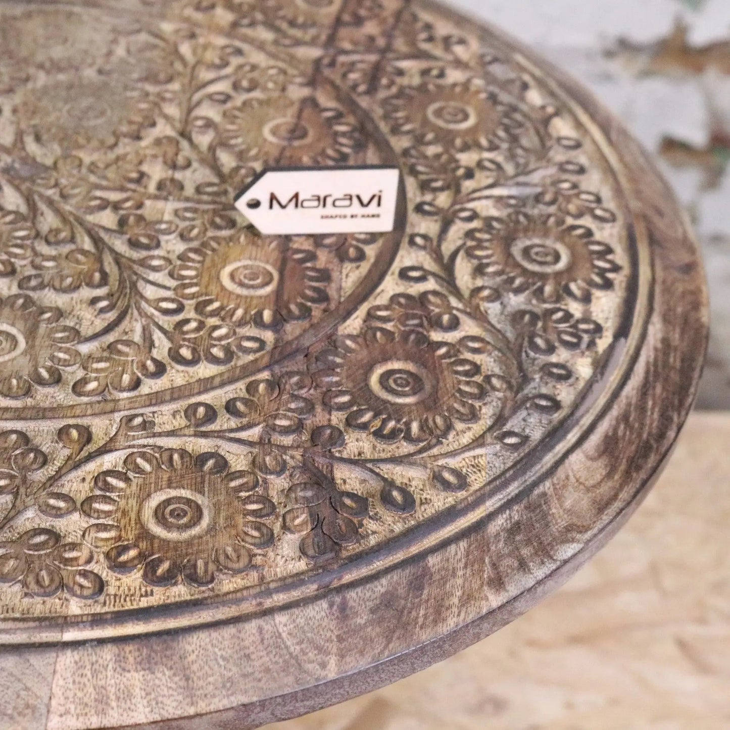 Manka Round Wooden Pedestal Side Table