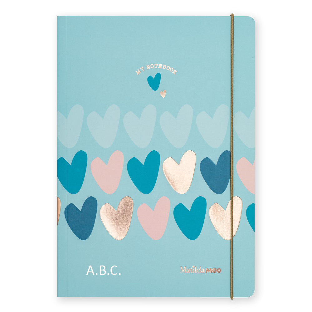 Matilda Moo | A5 Ruled Notebook | Hearts | Blue