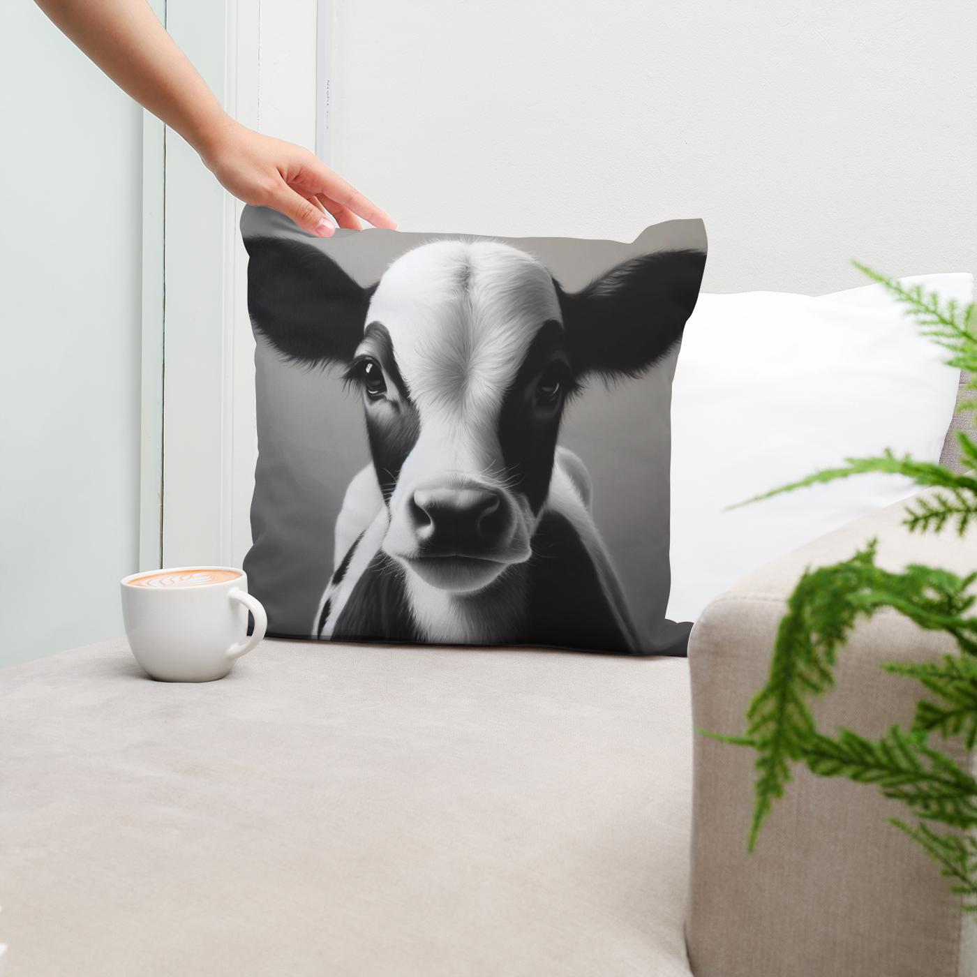 Monochromatic Serenity Cow Cotton Cushion