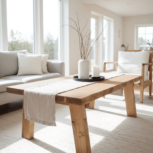 MENNA Rustic Edge Chunky Coffee Table Solid Rustic Wood Wavy Edge