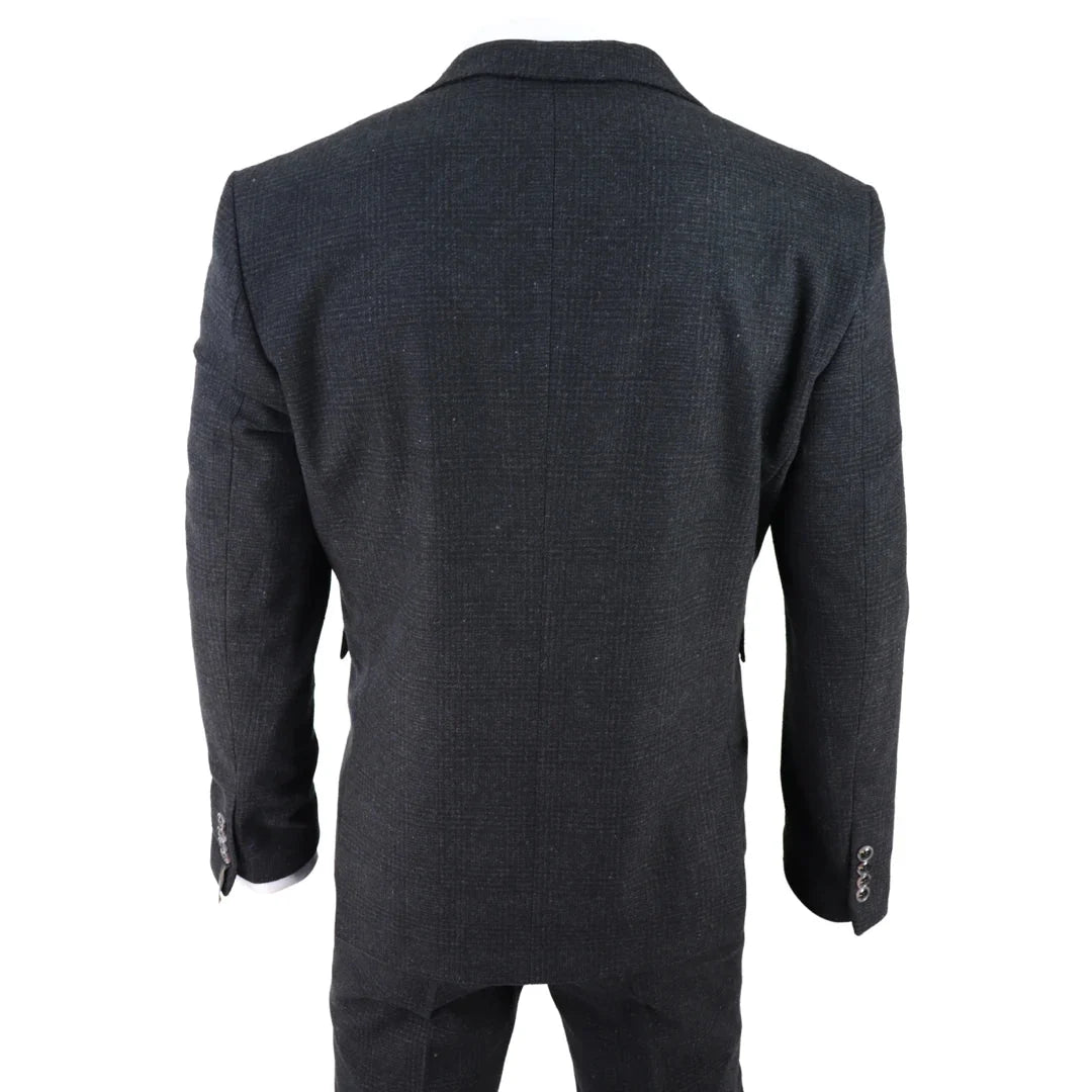 AK-11 - Men's Black Tweed 3 Piece Suit Check 1920s Gatsby Blinders