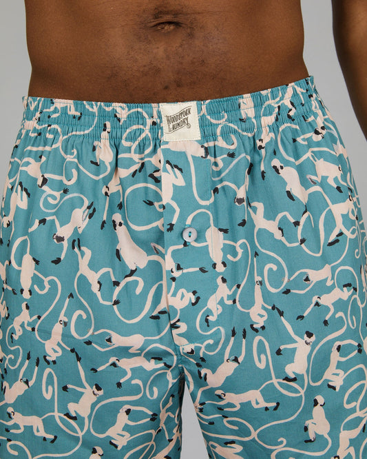 Mens Boxer Shorts - Monkeys Teal