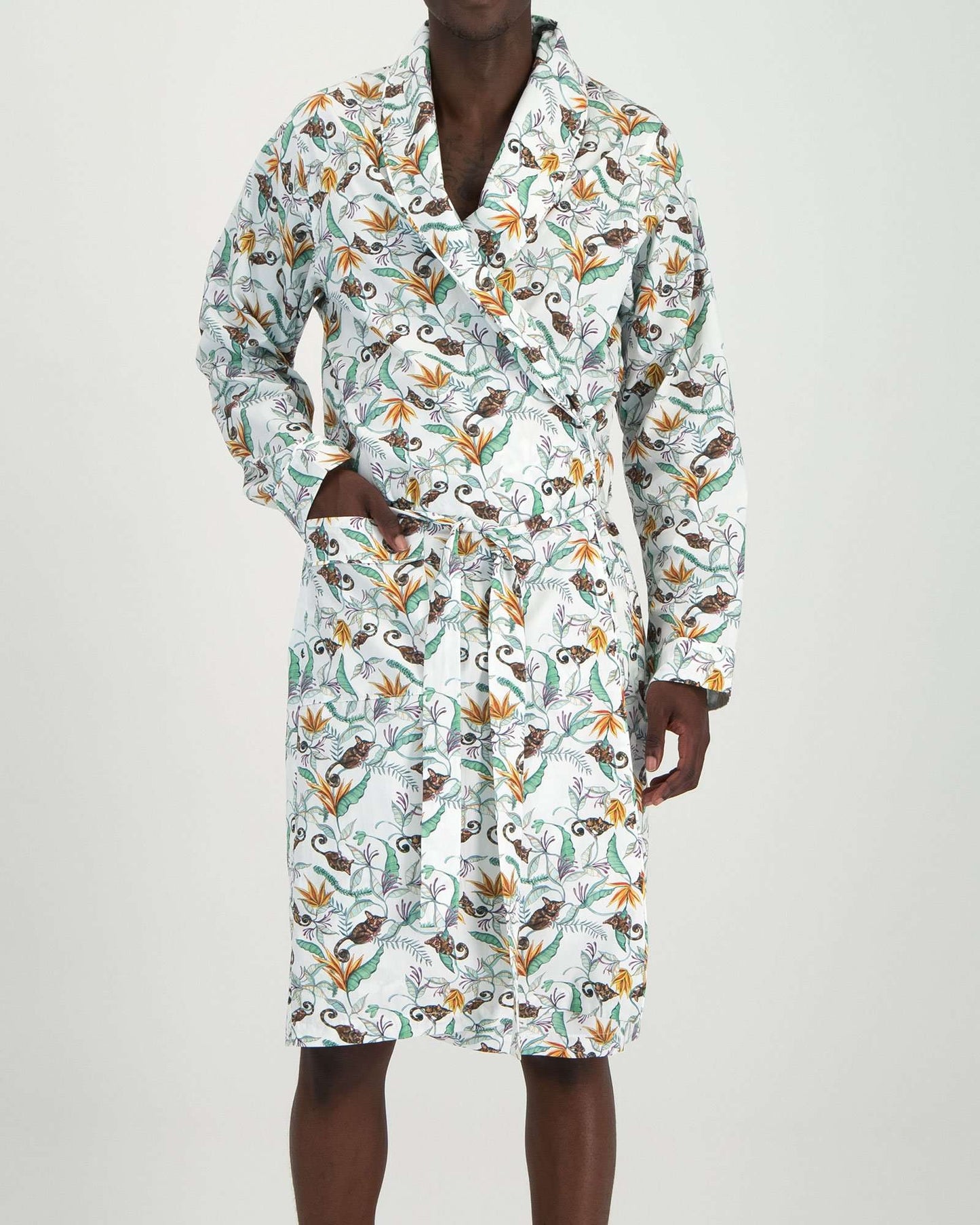 Men's Dressing Gown - Night Monkeys White