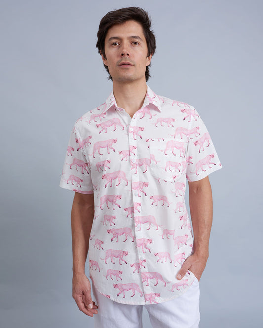 Mens Holiday Shirt - Pink Cheetahs