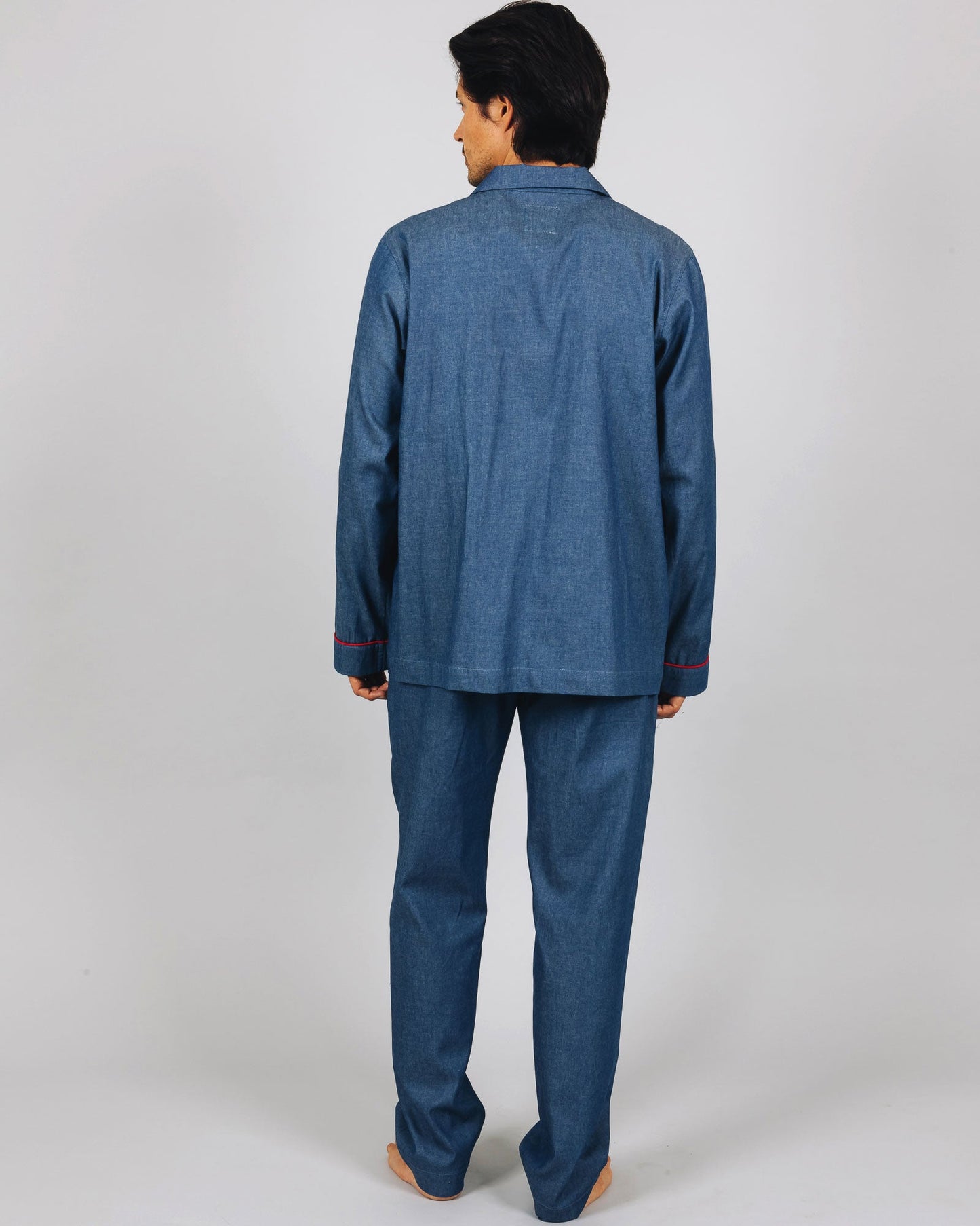 Mens Long Pyjamas - Denim Medium Blue